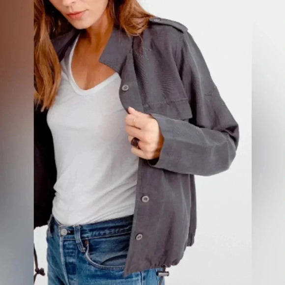 RAILS Rowen Dark Grey Star Embroidery Military Jacket Lightweight Relaxed Fit S - Picture 3 of 14